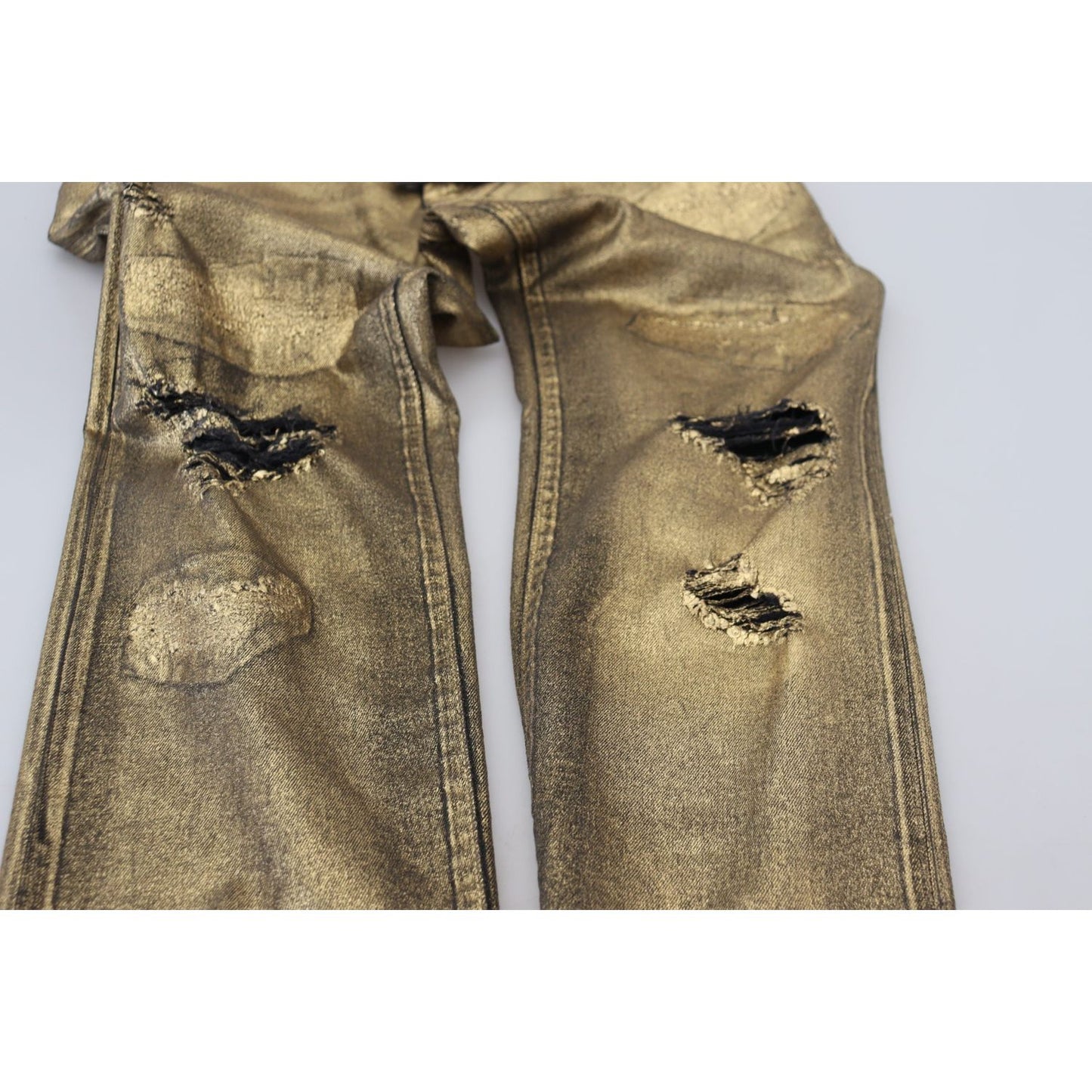 Dolce & Gabbana Gold Cotton Tattered Skinny Men Denim Jeans PAN74266 - 50