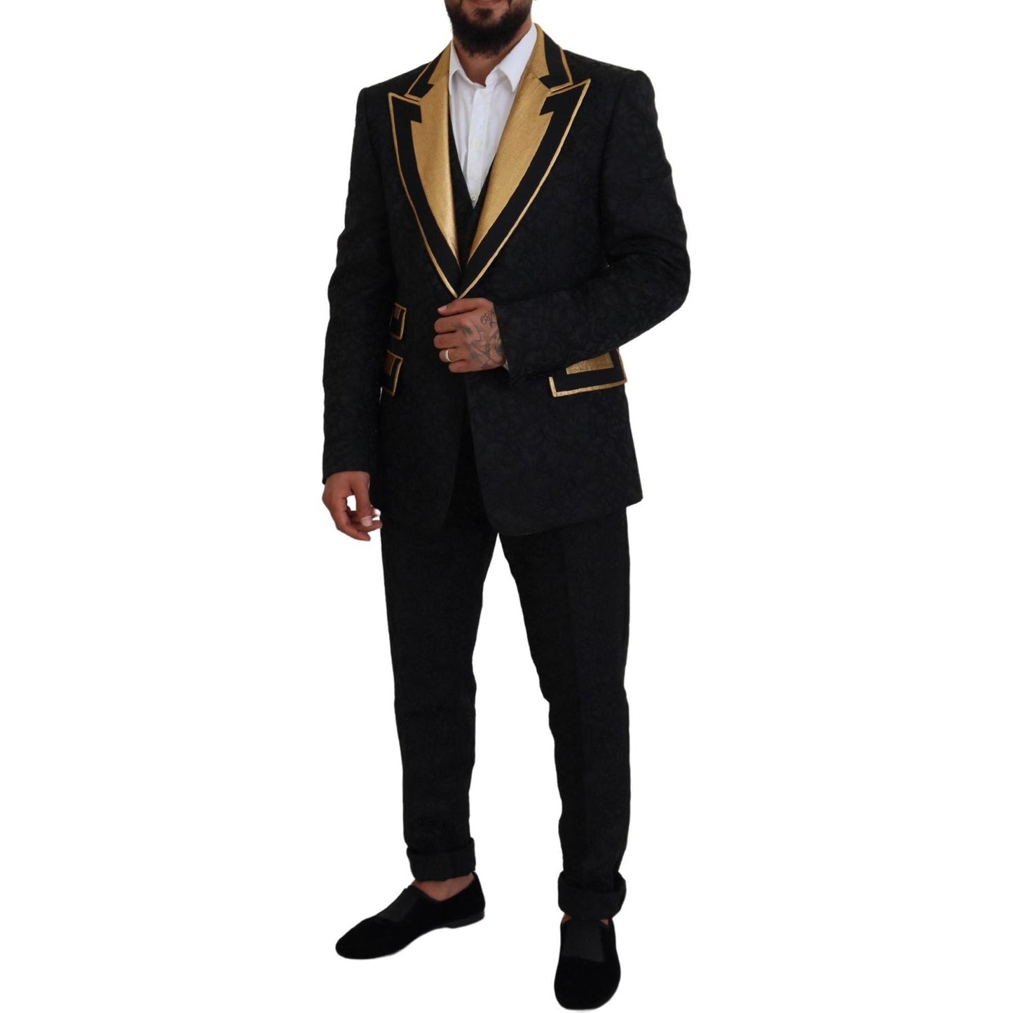 Dolce & Gabbana Black Gold Fantasy Tuxedo Slim Fit Suit KOS2110- 46