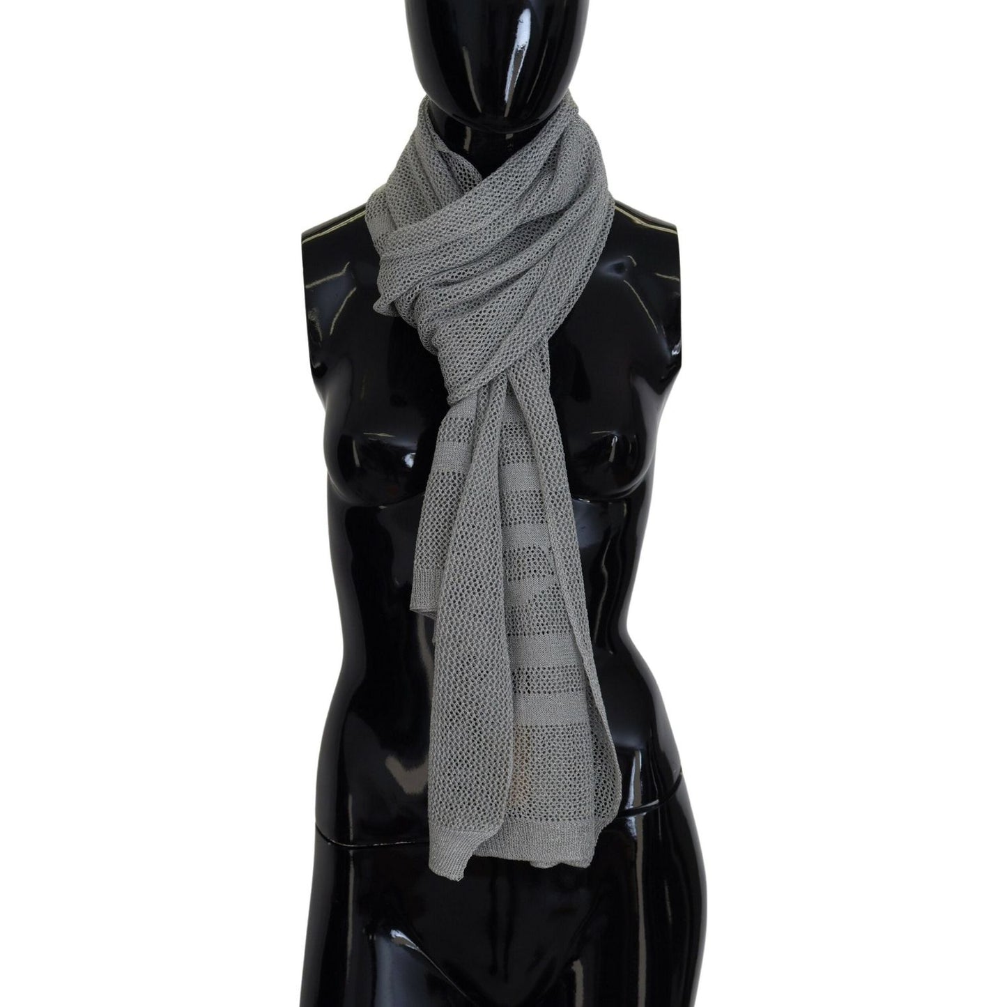 John Galliano Gray Logo Knitted Neck Wrap Shawl Foulard Scarf