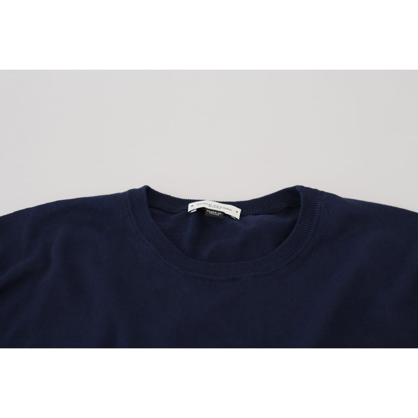Paolo Pecora Milano Blue Cotton Crewneck Pullover Sweater TSH8253 - 54