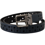 Dolce & Gabbana Navy Blue Perforated Leather Skinny Metal Buckle Belt BEL8478- 90