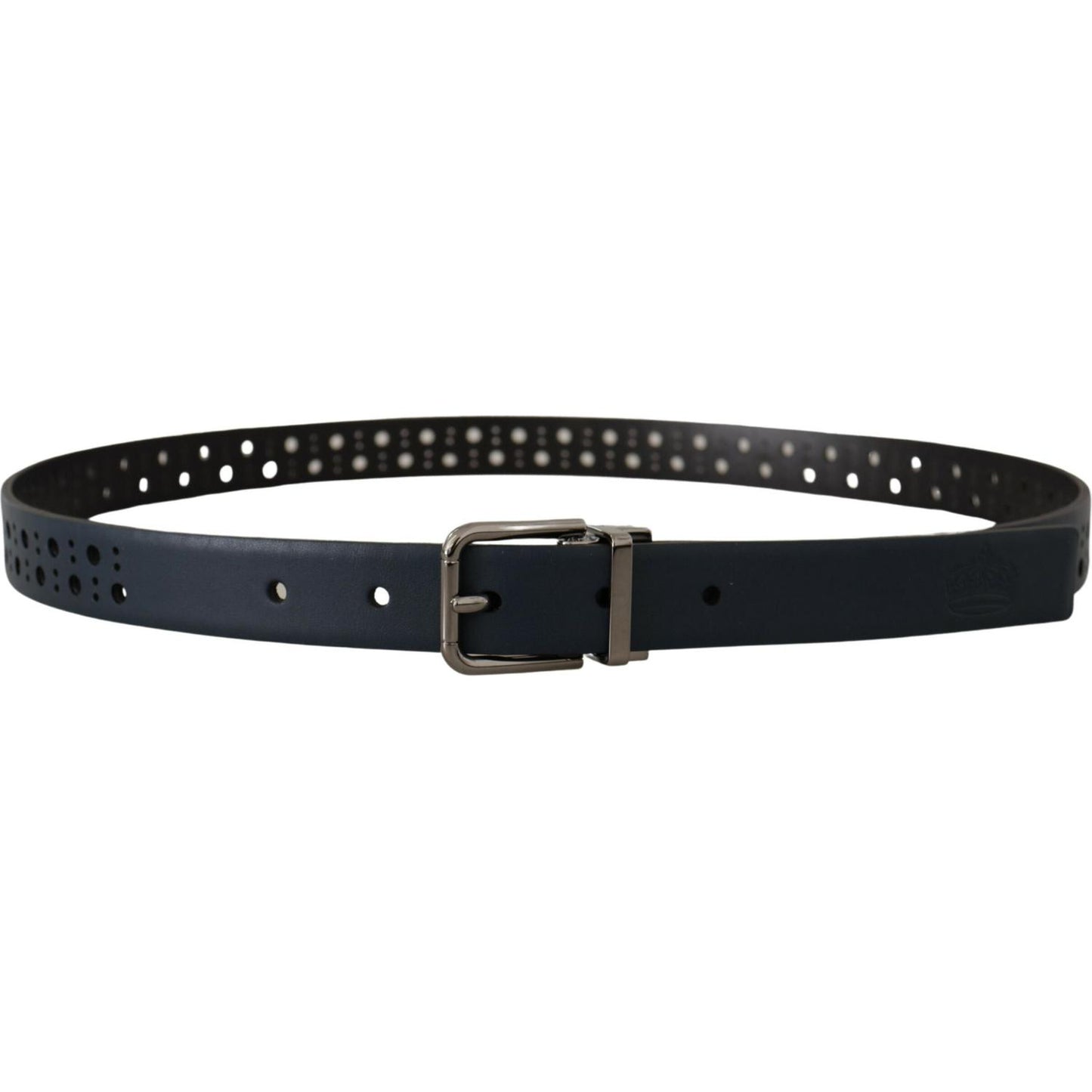 Dolce & Gabbana Navy Blue Perforated Leather Skinny Metal Buckle Belt BEL8478- 90