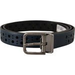 Dolce & Gabbana Navy Blue Perforated Leather Skinny Metal Buckle Belt BEL8478- 90