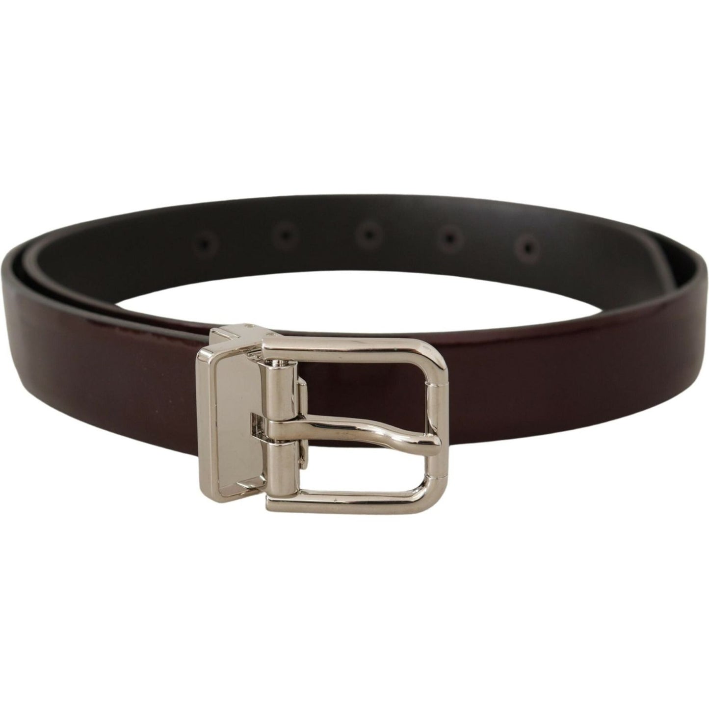 Dolce & Gabbana Brown Patent Leather Silver Metal Buckle Belt BEL8506- 90