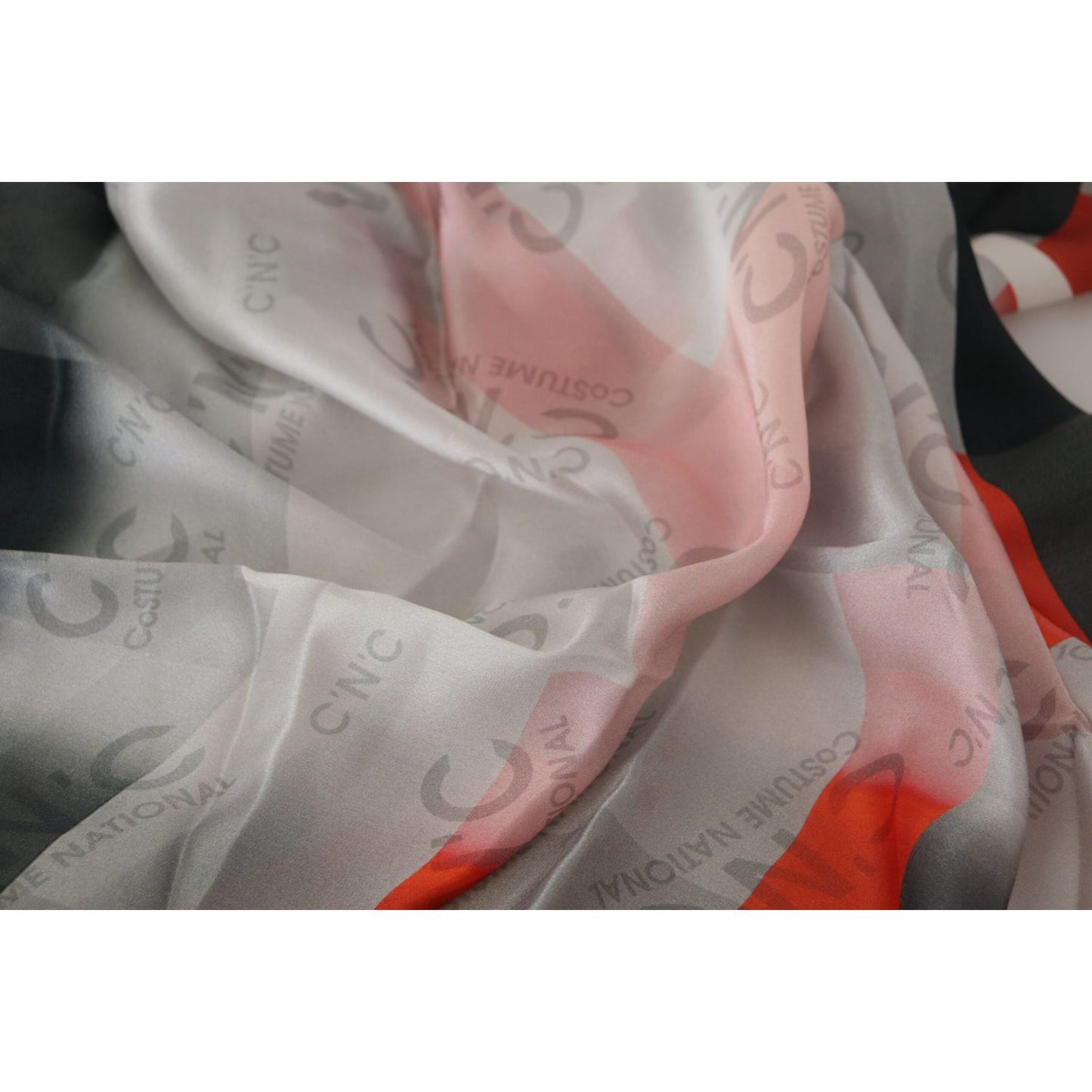 Costume National Gray Red Silk Shawl Foulard Wrap Scarf