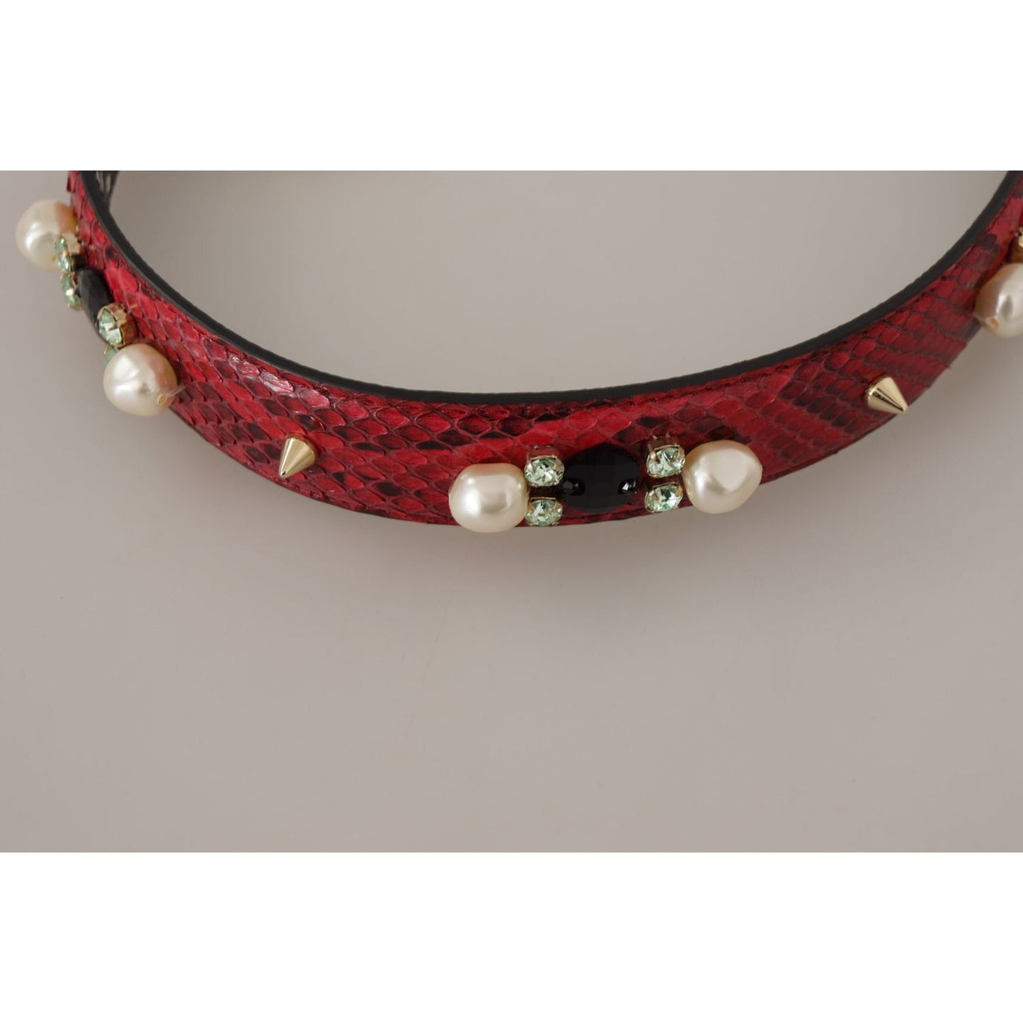 Dolce & Gabbana Red Exotic Leather Crystals Bag Shoulder Strap BEL8720