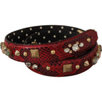Dolce & Gabbana Red Python Leather Crystals Reversible Shoulder Strap BEL8742