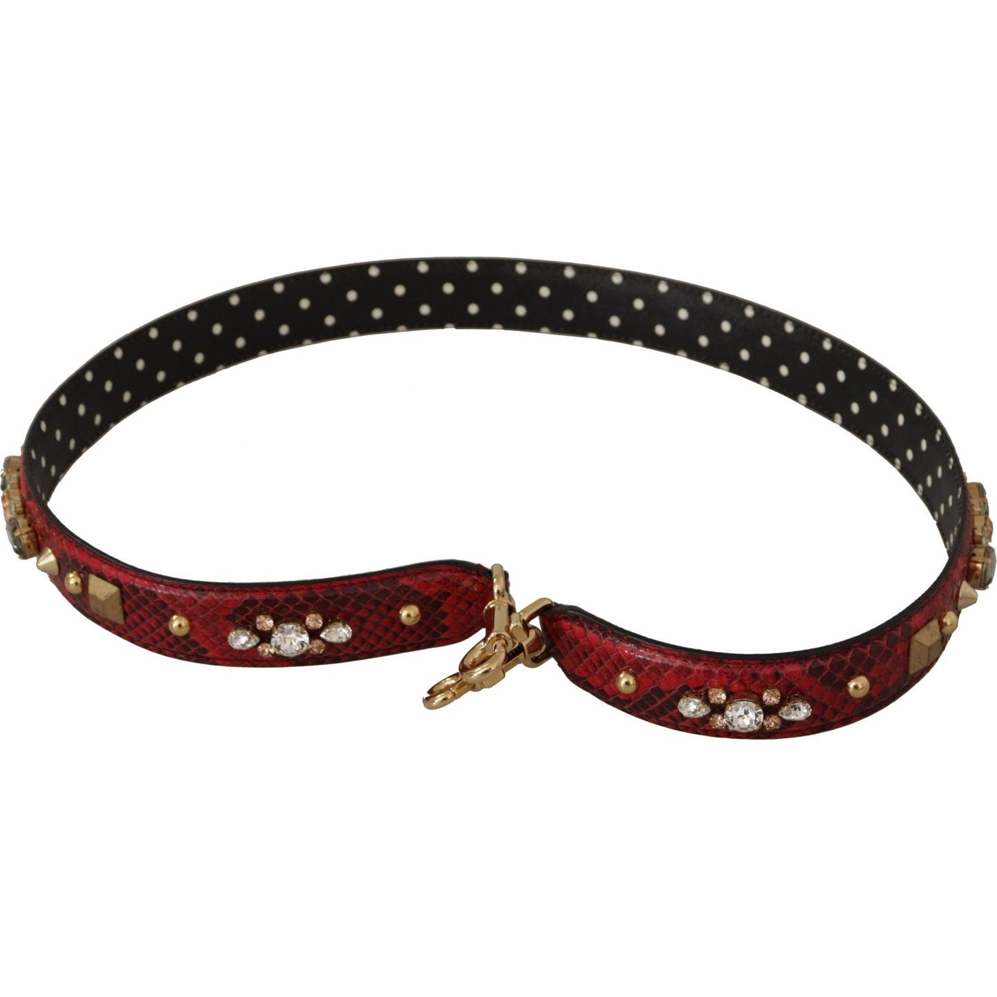 Dolce & Gabbana Red Python Leather Crystals Reversible Shoulder Strap BEL8742