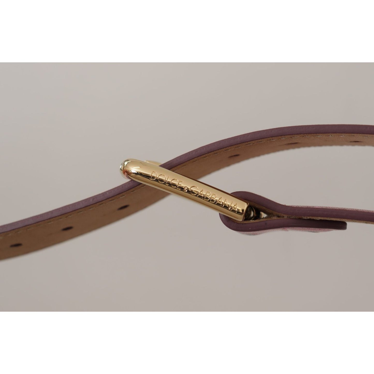 Dolce & Gabbana Metallic Pink Polished Leather Logo Metal Buckle Belt BEL8456 - 70