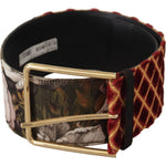 Dolce & Gabbana Multicolor Wide Leather Floral Gold Metal Buckle Belt WMB257 - 75