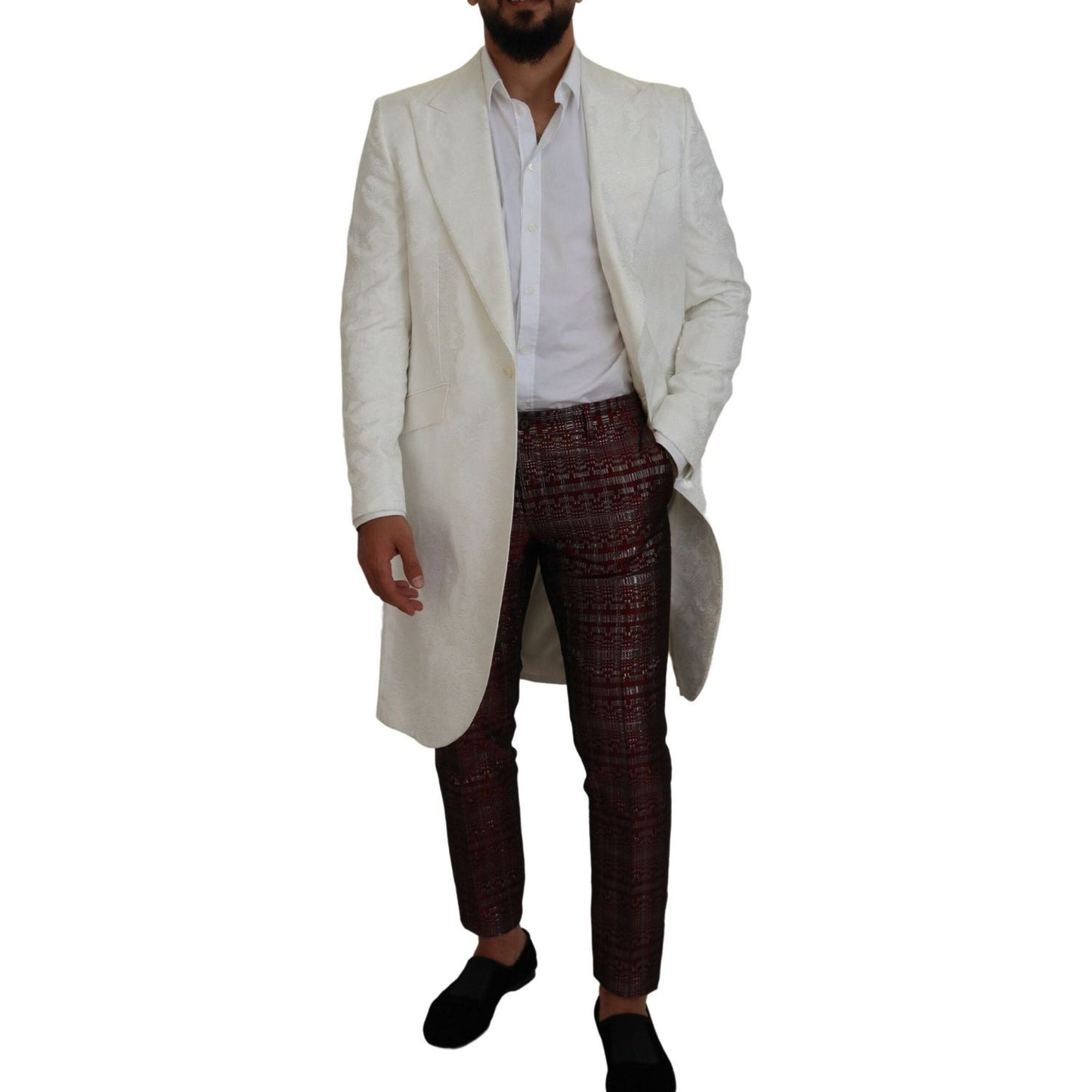 Dolce & Gabbana White Floral Brocade Trench Coat Jacket KOS2159 - 48