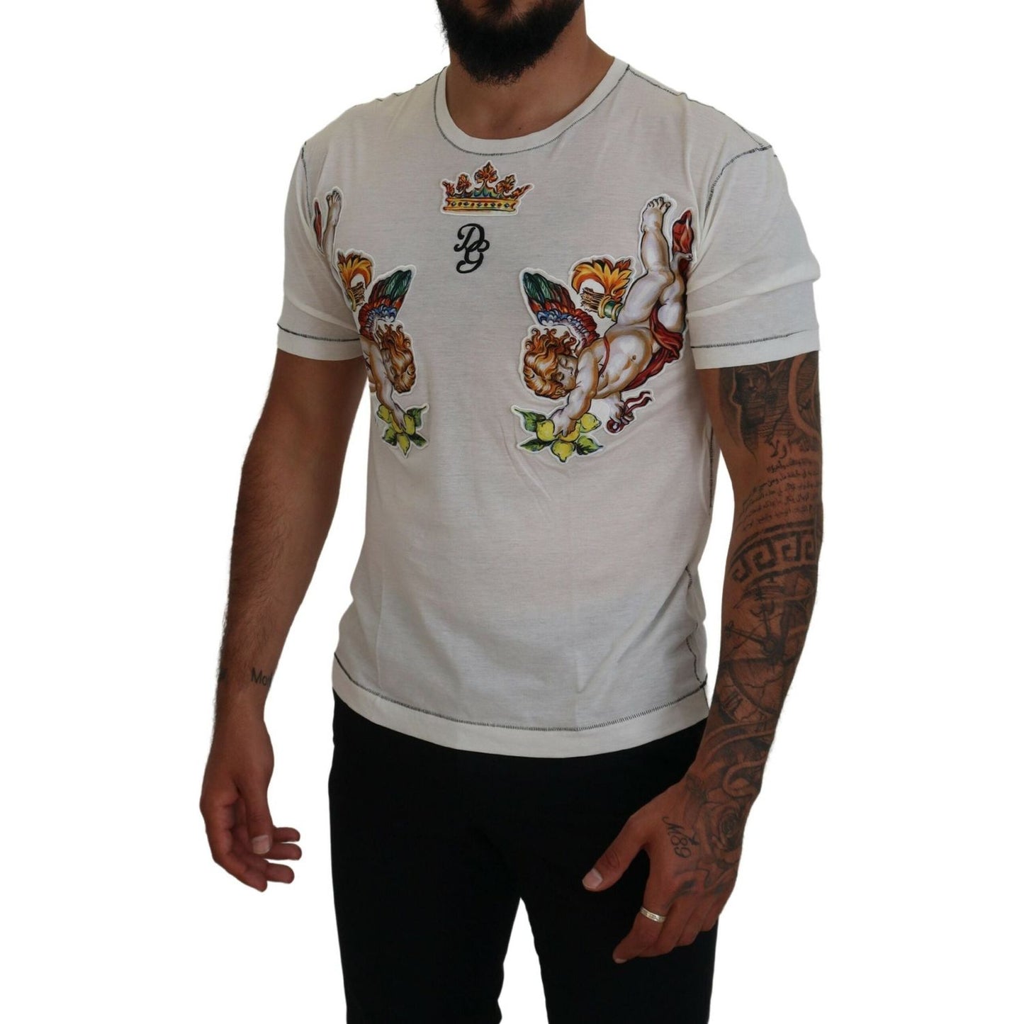 Dolce & Gabbana White Printed Short Sleeves Men T-shirt TSH83620 - 44