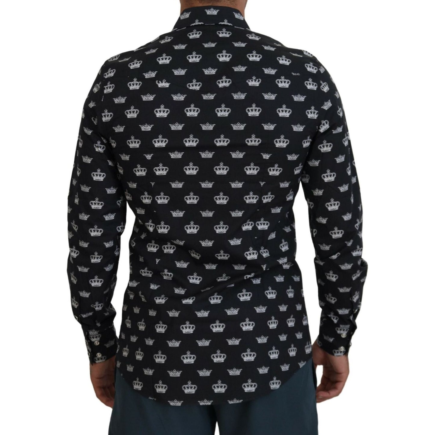 Dolce & Gabbana Black Crown Print GOLD Slim Shirt TSH83660-39