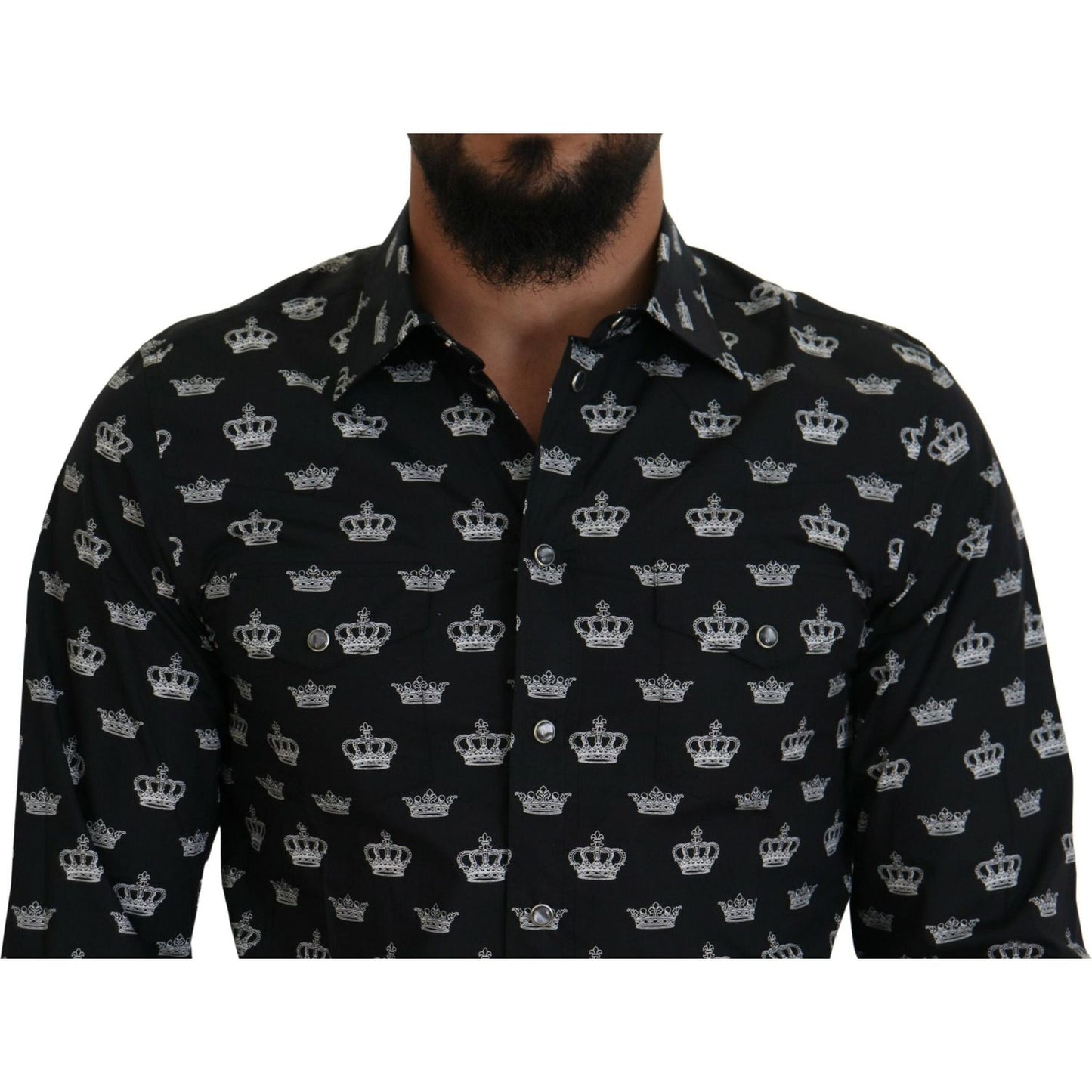 Dolce & Gabbana Black Crown Print GOLD Slim Shirt TSH83660-39
