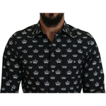 Dolce & Gabbana Black Crown Print GOLD Slim Shirt TSH83660-39