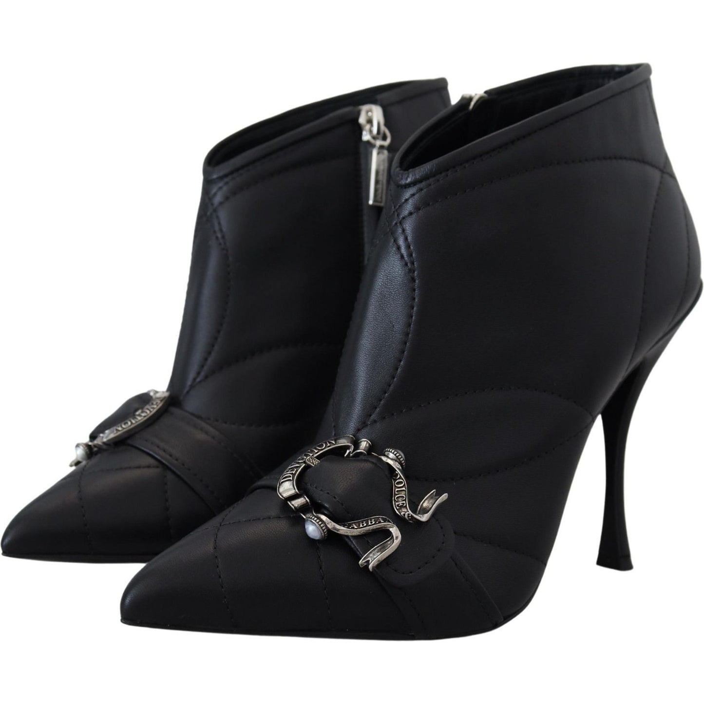 Dolce & Gabbana Black Devotion Quilted Buckled Ankle Boots Shoes LA10155- 39