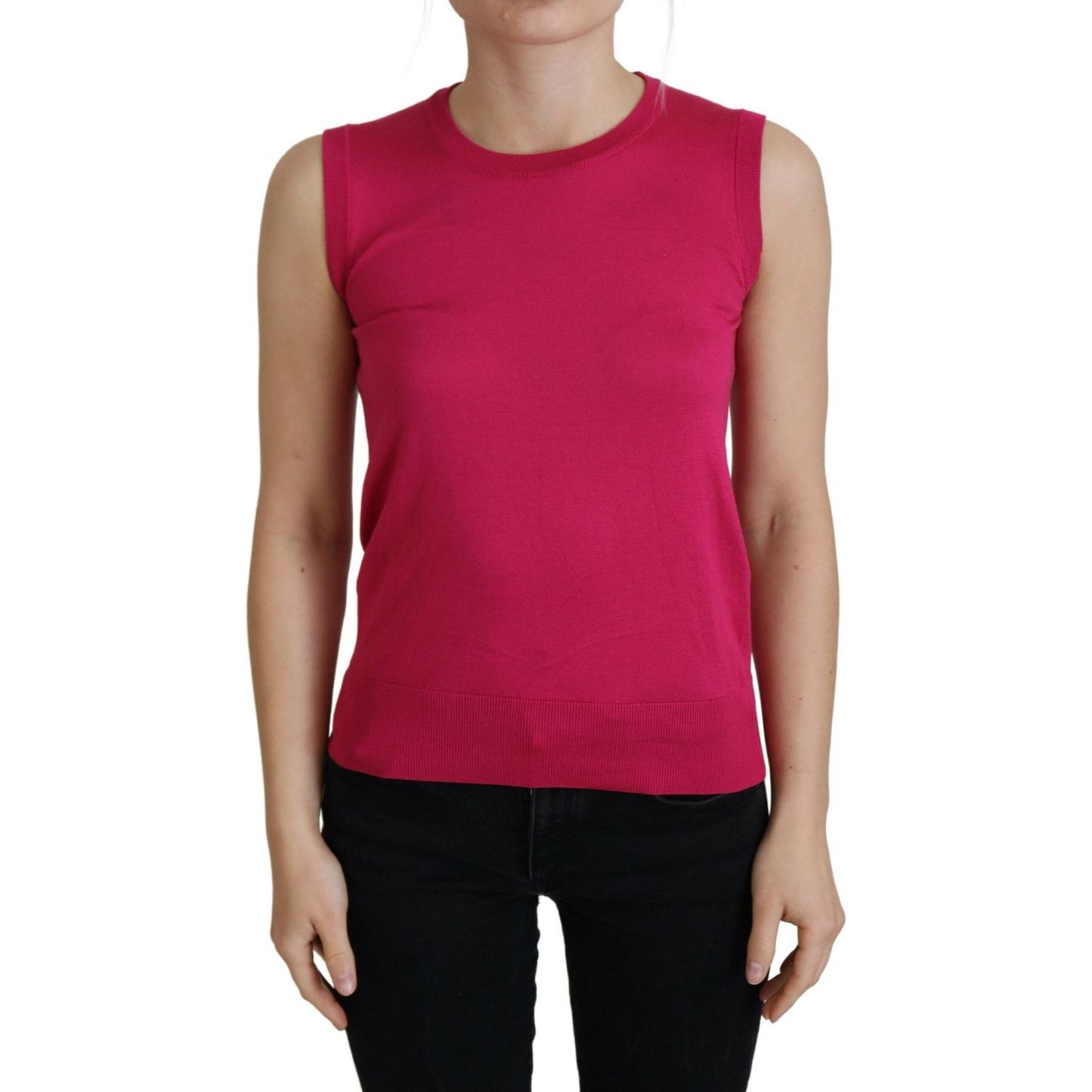 Dolce & Gabbana Pink Silk Vest Pullover Crewneck Tank Top TSH8147- 36