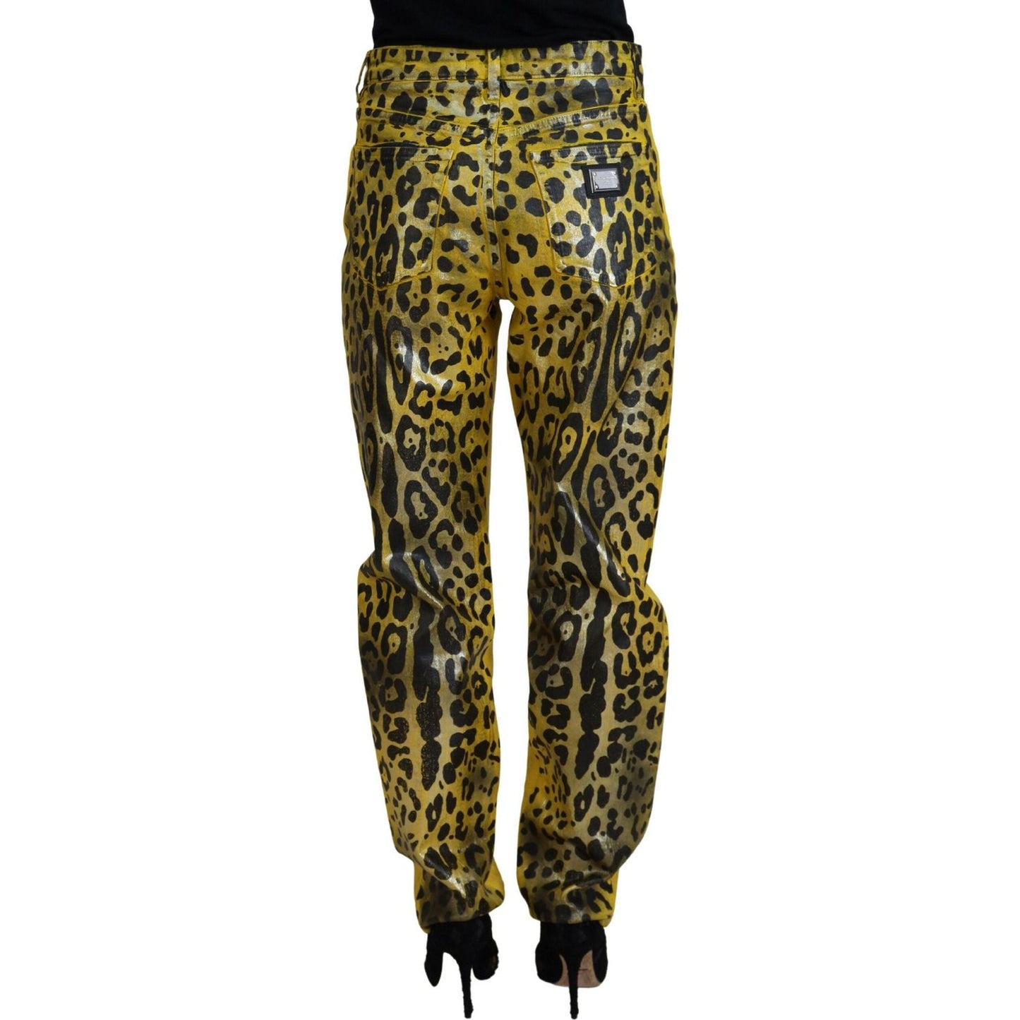 Dolce & Gabbana Yellow Leopard Cotton Straight Denim Jeans PAN74185- 40