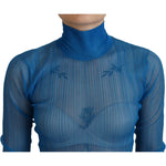Dolce & Gabbana Blue Mesh Turtleneck Long Sleeve Blouse Top TSH83712-38