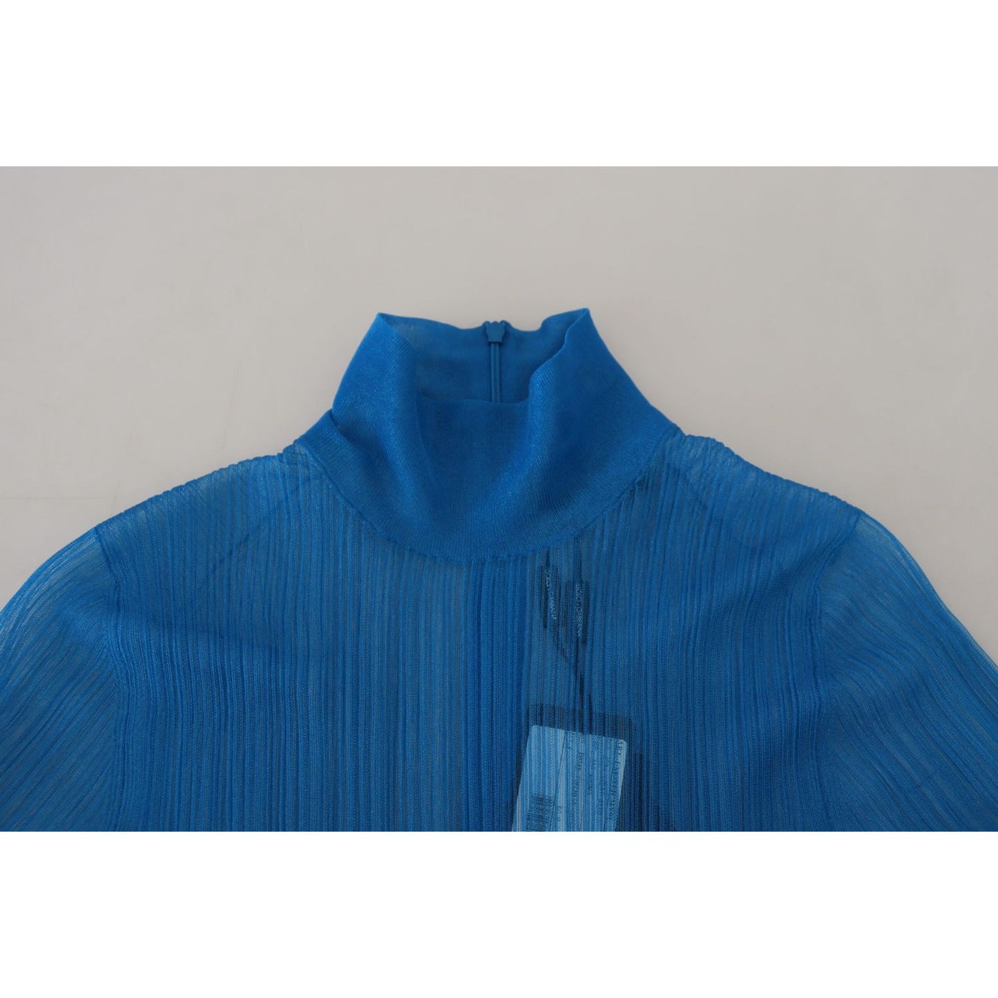 Dolce & Gabbana Blue Mesh Turtleneck Long Sleeve Blouse Top TSH83712-38