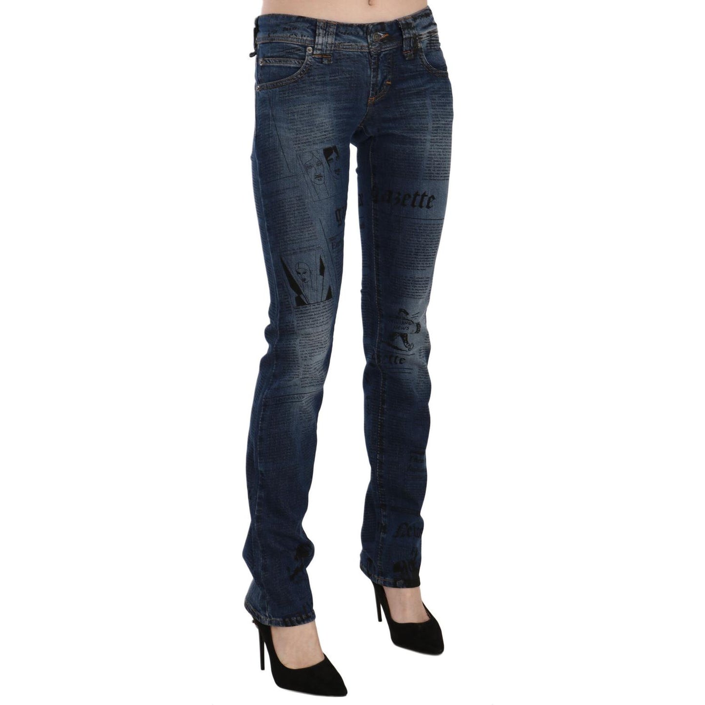John Galliano Blue Newspaper Print Low Waist Skinny Denim Pants PAN70560- 24