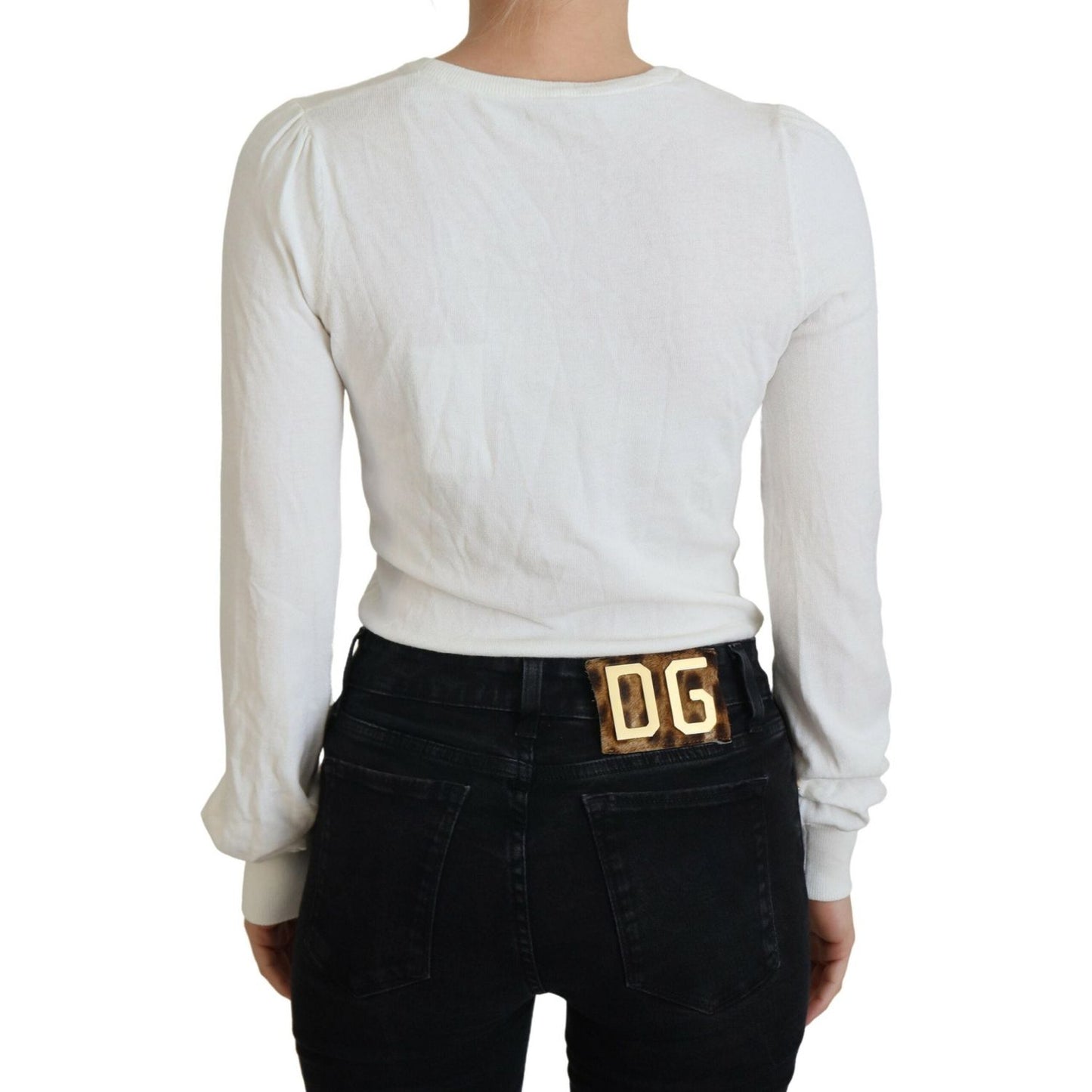 Patrizia Pepe Ivory V-Neck Long Sleeves Women Blouse Top TSH6998 -IT1