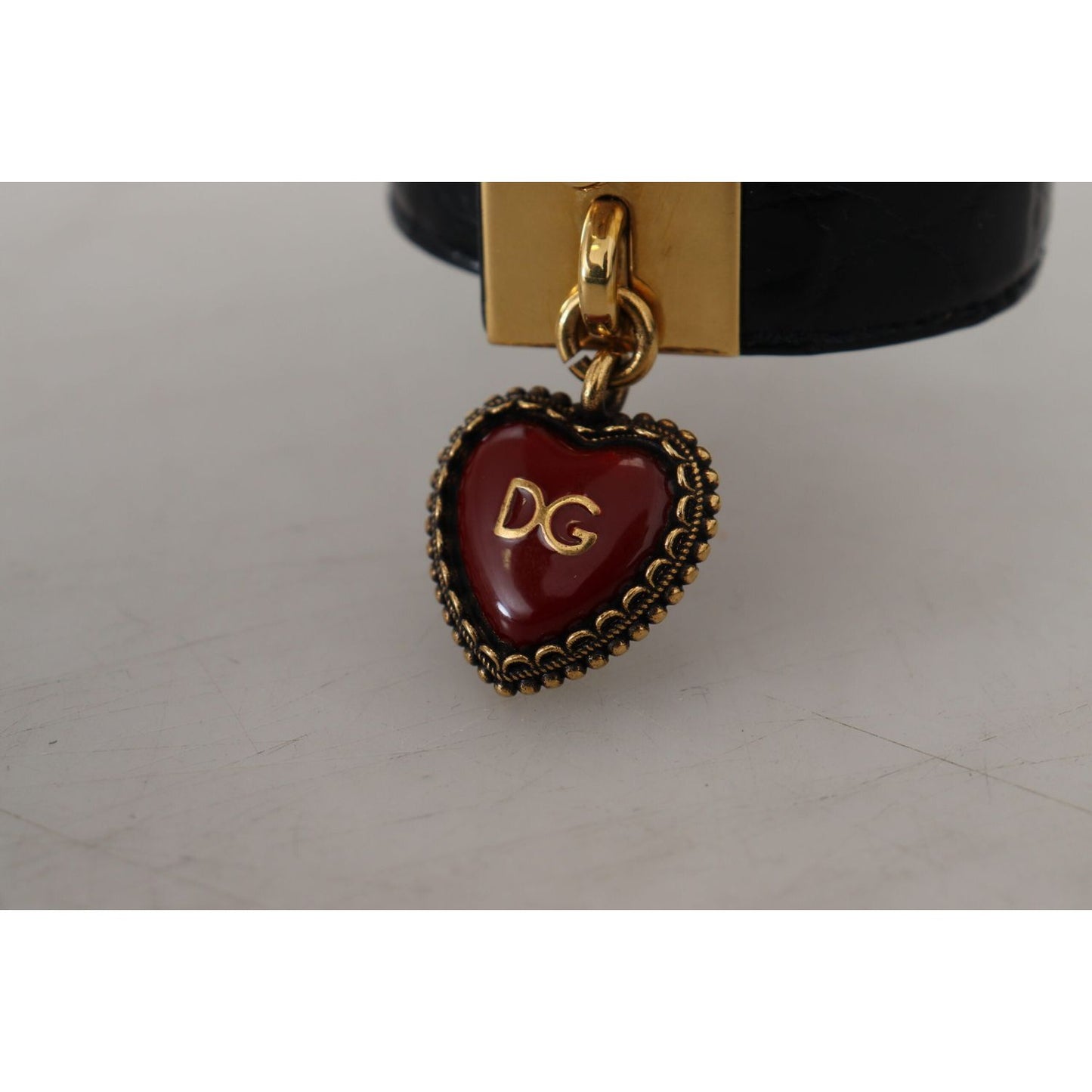 Dolce & Gabbana Black Dauphine Leather DG Heart Key Ring Bracelet SMY101109