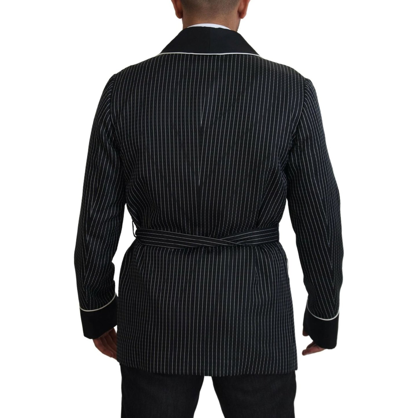 Dolce & Gabbana Black Robe Striped DG Patch Jacket Men Blazer JKT3620-46