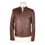 Emilio Romanelli Elegant Brown Leather Jacket with Snap Collar EM-3563-IT46 | S