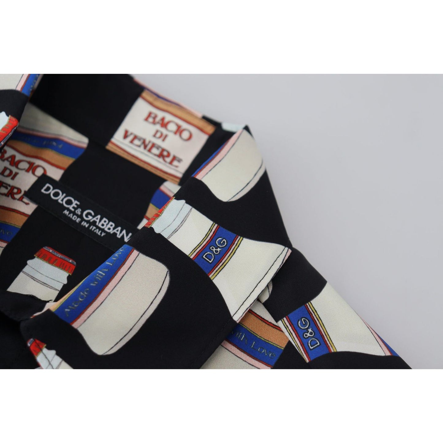 Dolce & Gabbana Black Silk Printed Collared Men Casual Shirt TSH83789-37