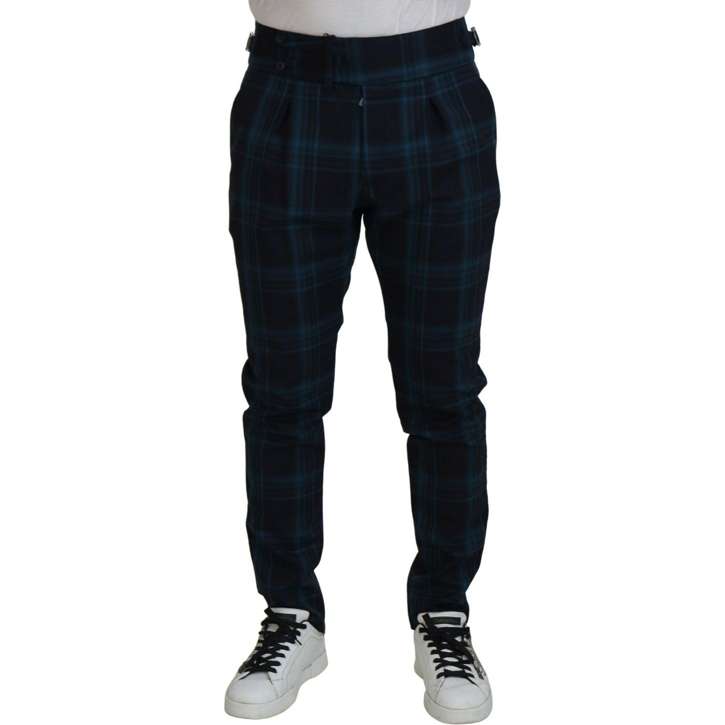Dolce & Gabbana Blue Purple Plaid Wool Trousers Pants PAN74704-44