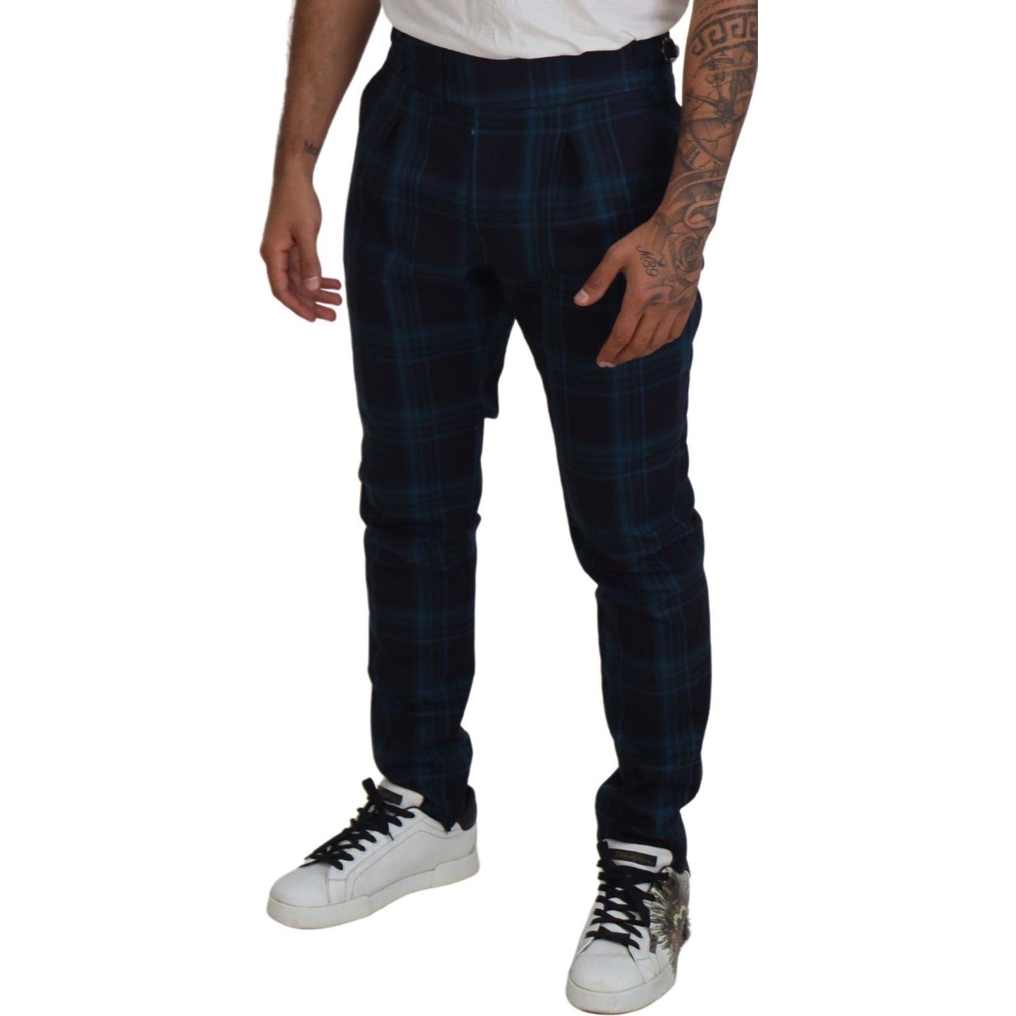 Dolce & Gabbana Blue Purple Plaid Wool Trousers Pants PAN74704-44