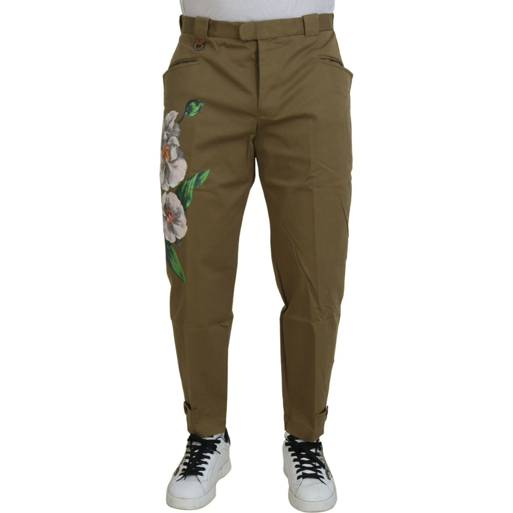 Dolce & Gabbana Beige Cotton Stretch Floral Chinos Pants PAN74756-44