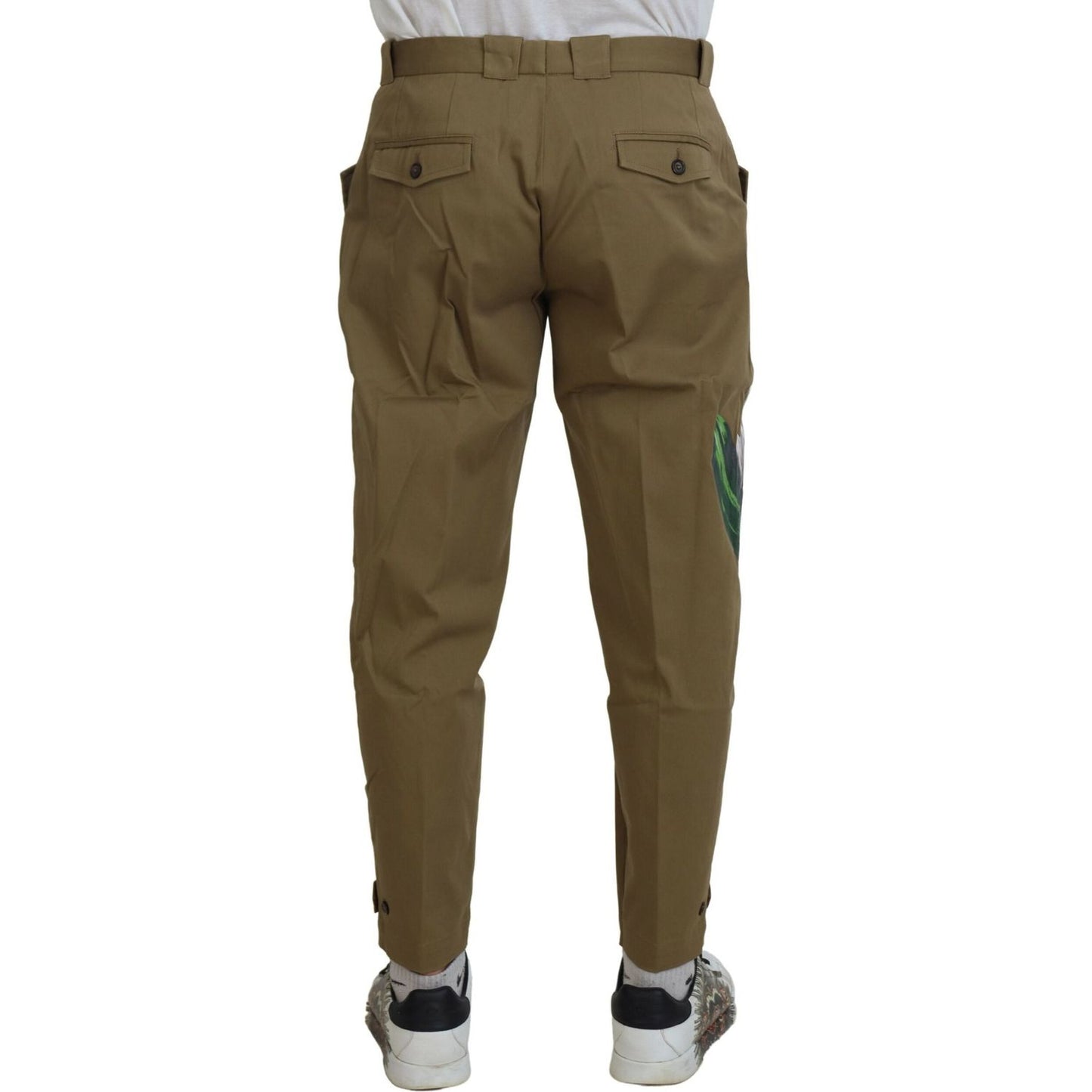 Dolce & Gabbana Beige Cotton Stretch Floral Chinos Pants PAN74756-44