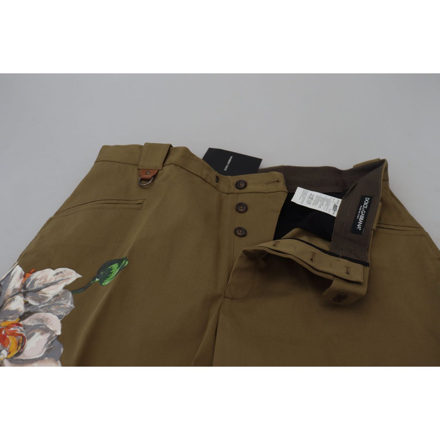 Dolce & Gabbana Beige Cotton Stretch Floral Chinos Pants PAN74756-44