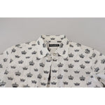 Dolce & Gabbana White Crown Print Slim Fit Cotton Shirt TSH83872- 37