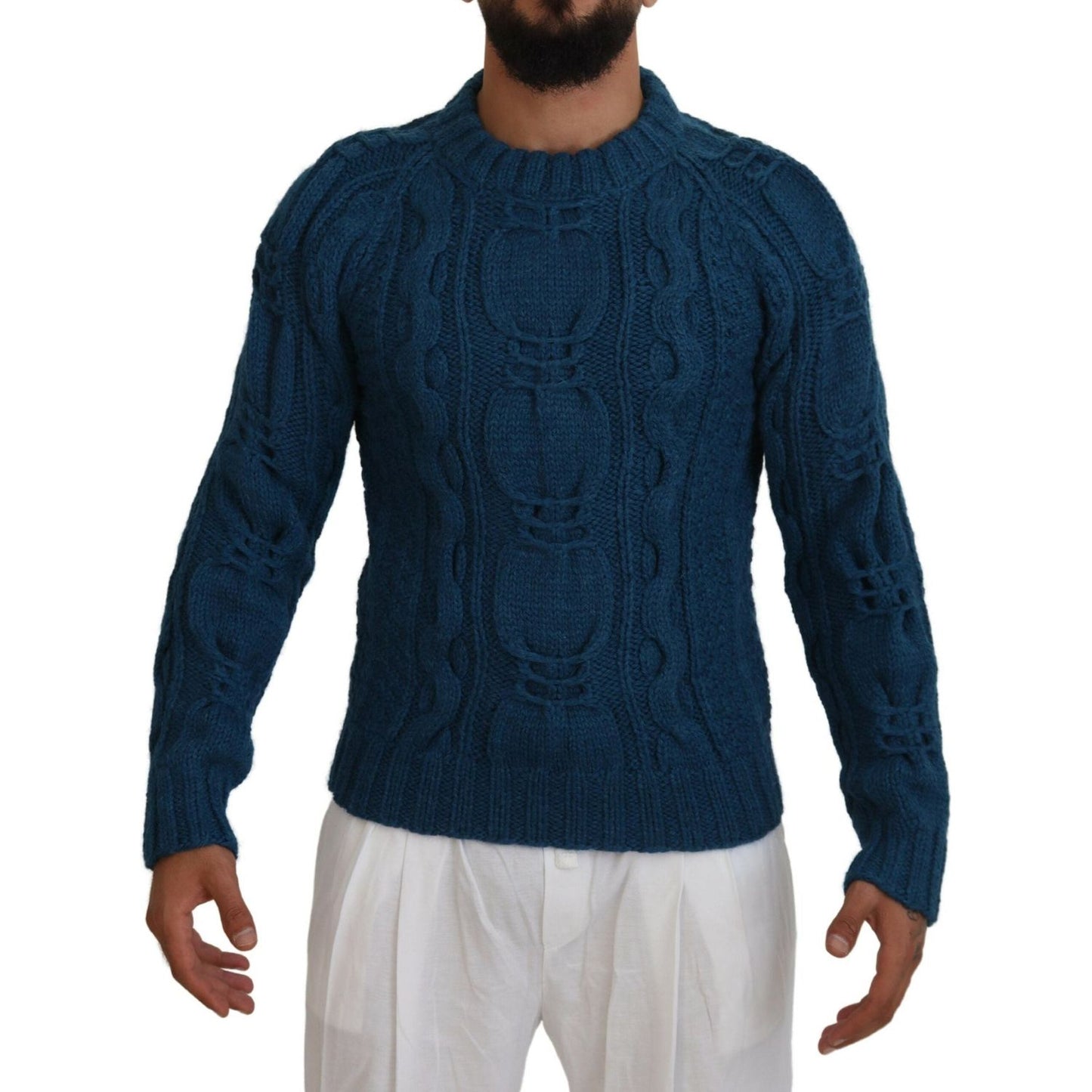 Dolce & Gabbana Blue Knitted Wool Alpaca Pullover Sweater TSH83882-44