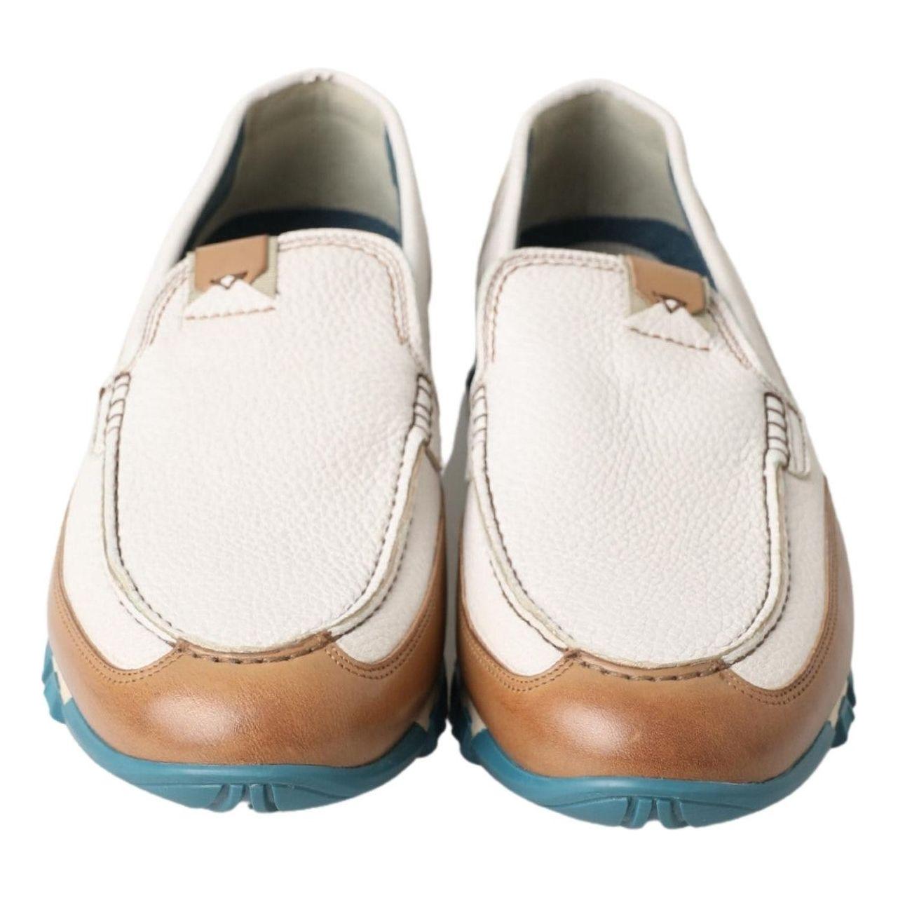 Dolce & Gabbana White Leather Loafers Moccasins Shoes MV5023- 41.5