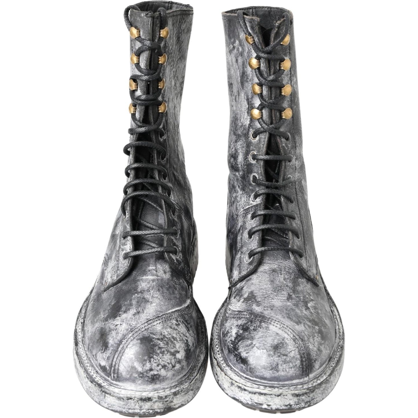 Dolce & Gabbana Black Gray Leather Mid Calf Boots Shoes MV5053- 39.5