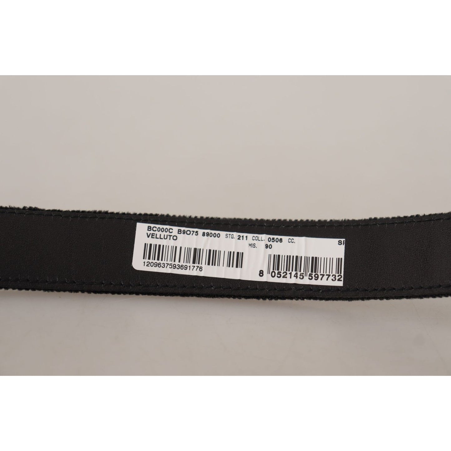 Dolce & Gabbana Black Velvet Classic Logo Engraved Metal Belt BEL8560-90