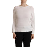 Alpha Studio White Long Sleeves Crewneck Pullover Sweater TSH7301-40