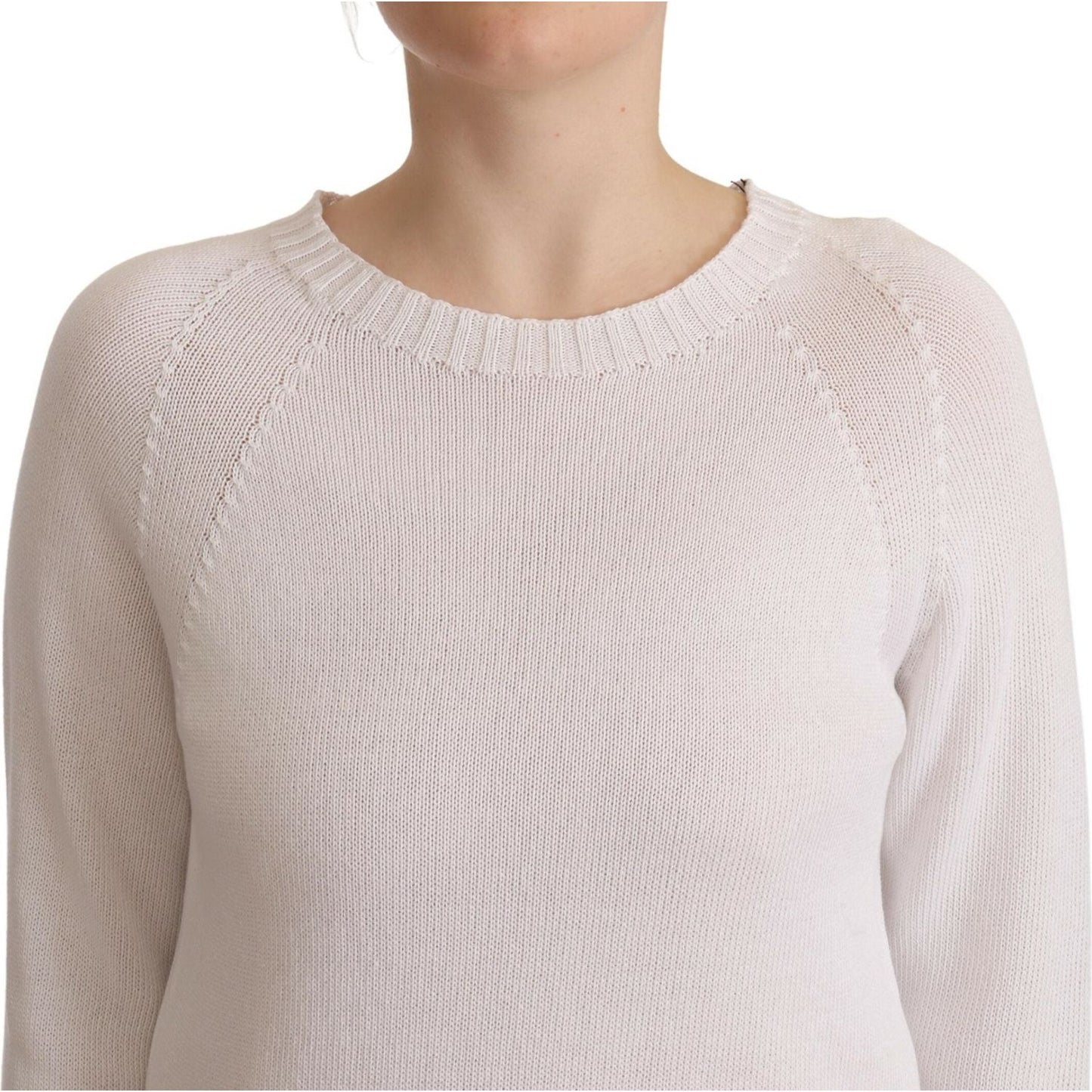 Alpha Studio White Long Sleeves Crewneck Pullover Sweater TSH7301-40