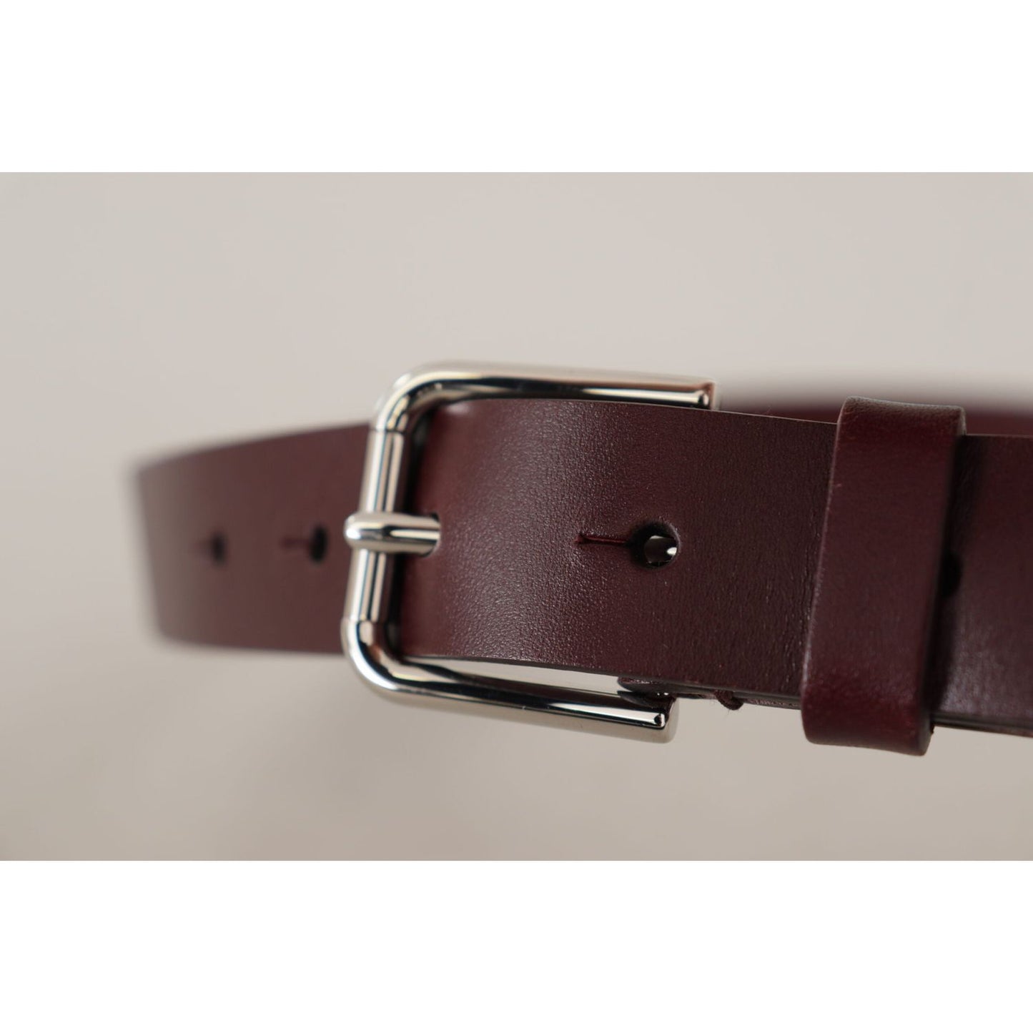 Dolce & Gabbana Maroon Calf Leather Silver Tone Metal Buckle Belt