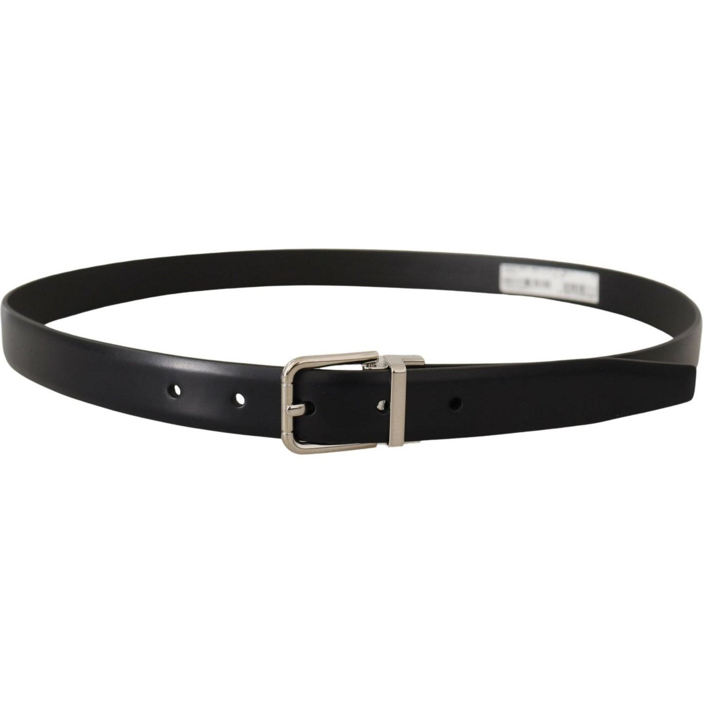 Dolce & Gabbana Black Calf Leather Silver Metal Logo Buckle Belt BEL8638-85