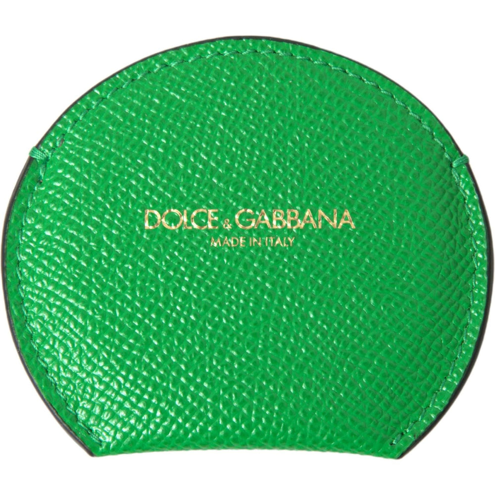Dolce & Gabbana Green Calfskin Leather Round Logo Hand Mirror Holder SMY101209
