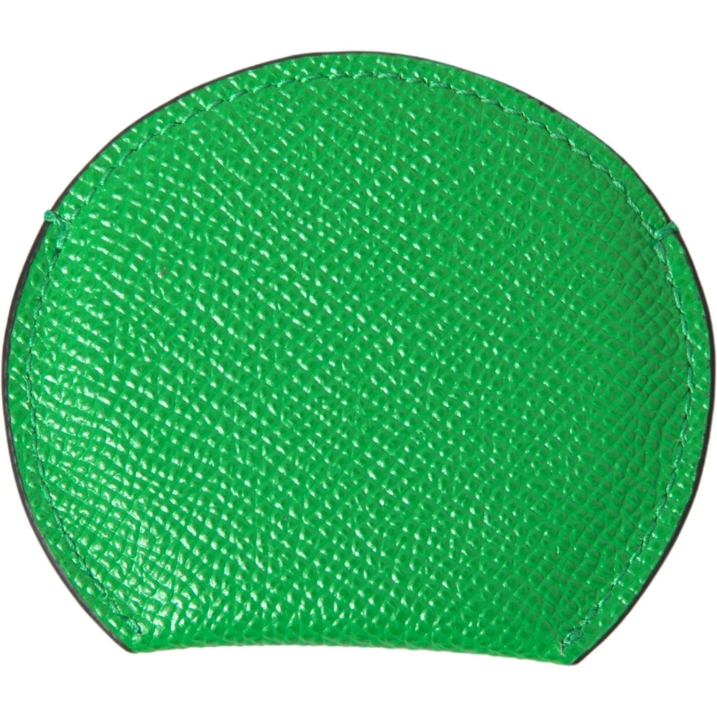 Dolce & Gabbana Green Calfskin Leather Round Logo Hand Mirror Holder SMY101209