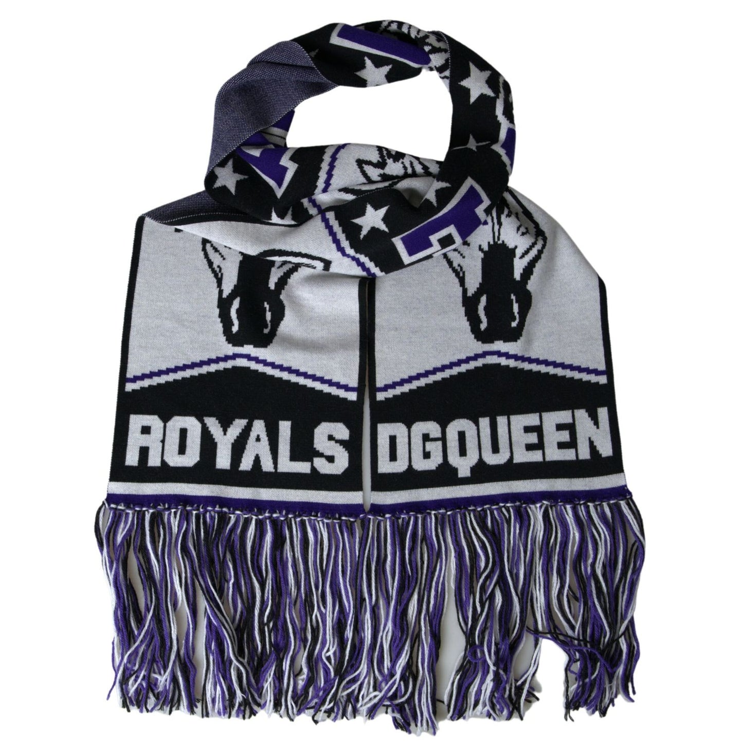 Dolce & Gabbana Multicolor Wool DG Queen Wrap Fringe Scarf