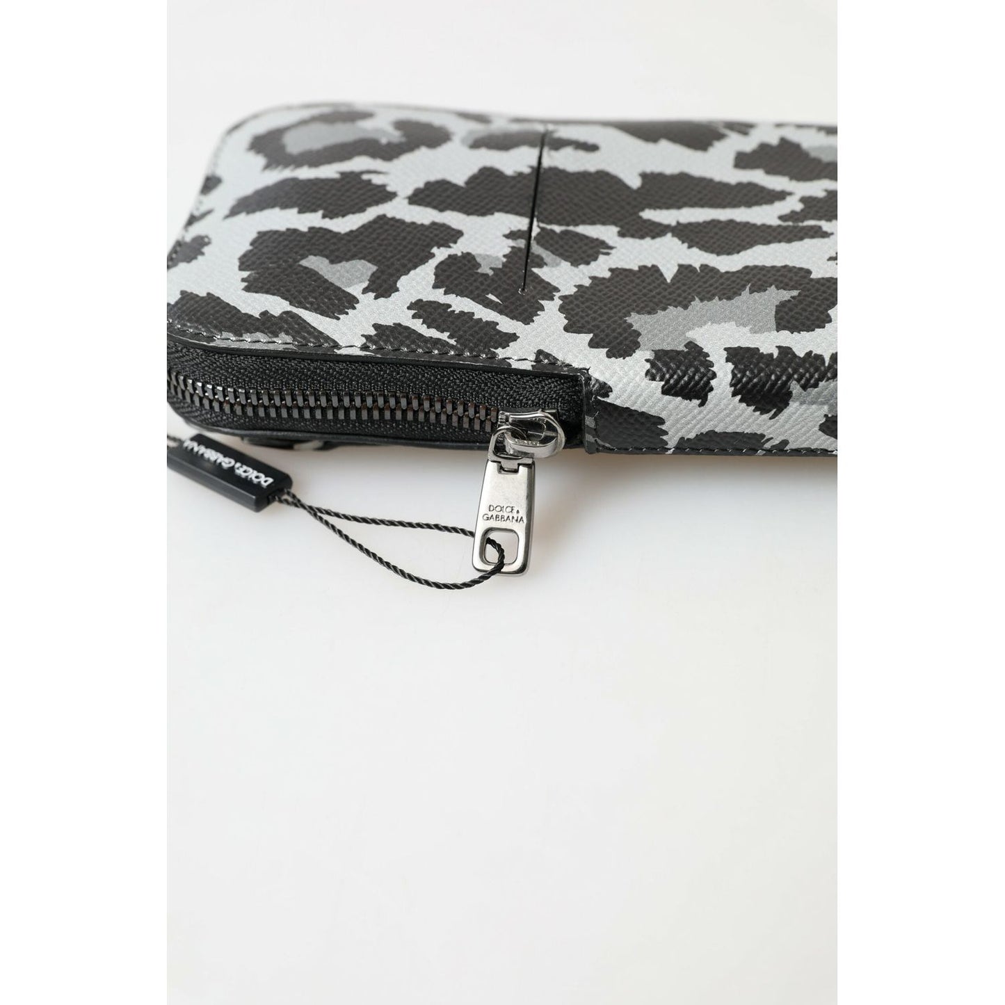 Dolce & Gabbana Gray Leopard Leather Men Purse Crossbody Sling Phone Bag BAG1092