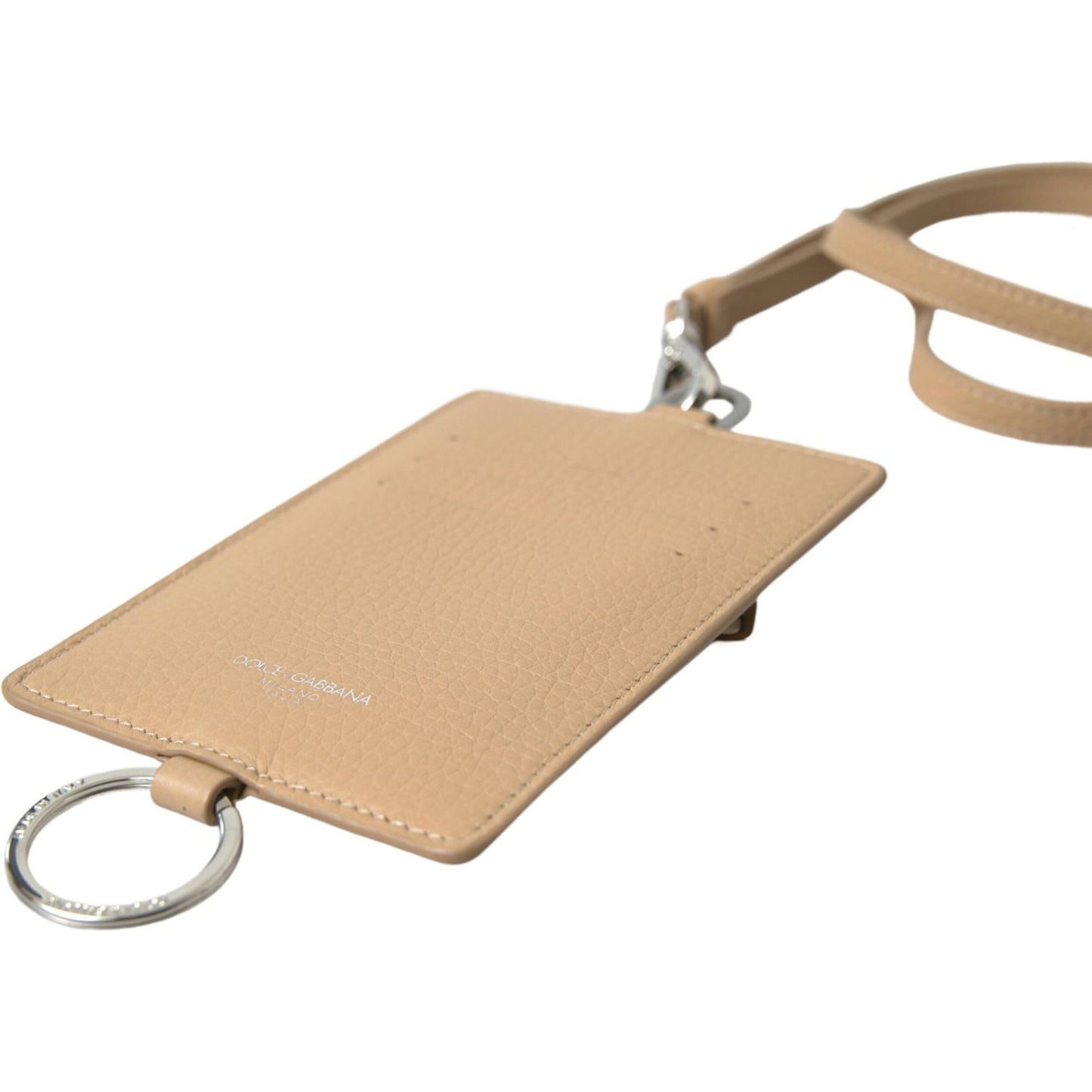 Dolce & Gabbana Beige Leather Lanyard Logo Card Holder Men Wallet BAG1105