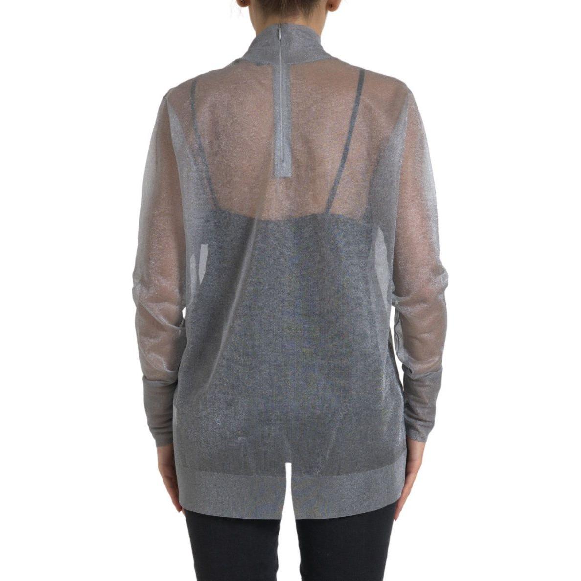 Dolce & Gabbana Gray Mesh Turtleneck Long Sleeve Blouse Top TSH83322-44